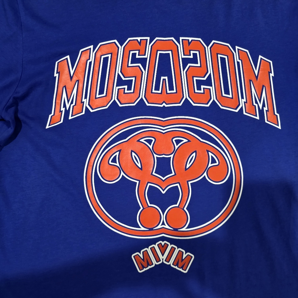 Moschino Blue Orange Logo Cotton Short Sleeve T‎ Shirt - Picture 3 of 6